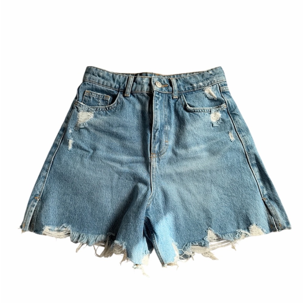Zara distressed high waist denim shorts